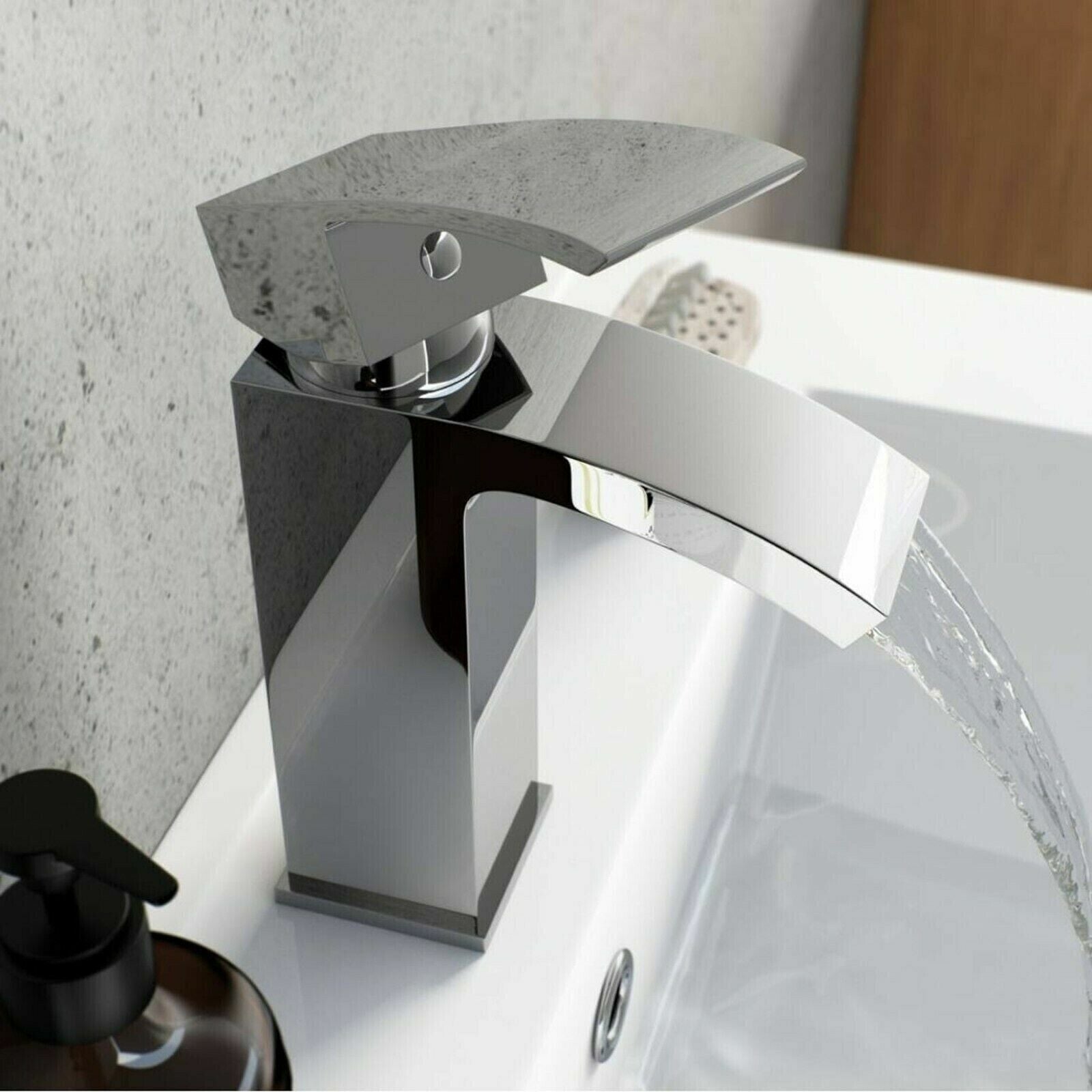 Waterfall Bathroom Sink Counter Tap Basin Sink Mixer Chrome Mono Faucet + Waste