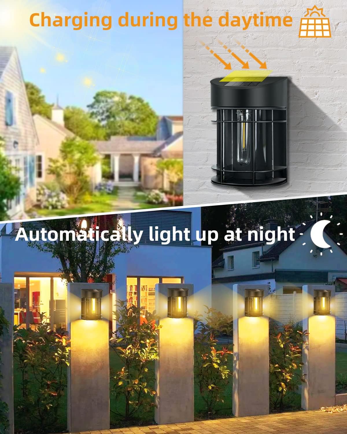 4 pack of Solar Fence Lights Outdoor Garden, Waterproof Retro LED Wall Lights for Patio Decking Gate Yard Decoration (Warm White)