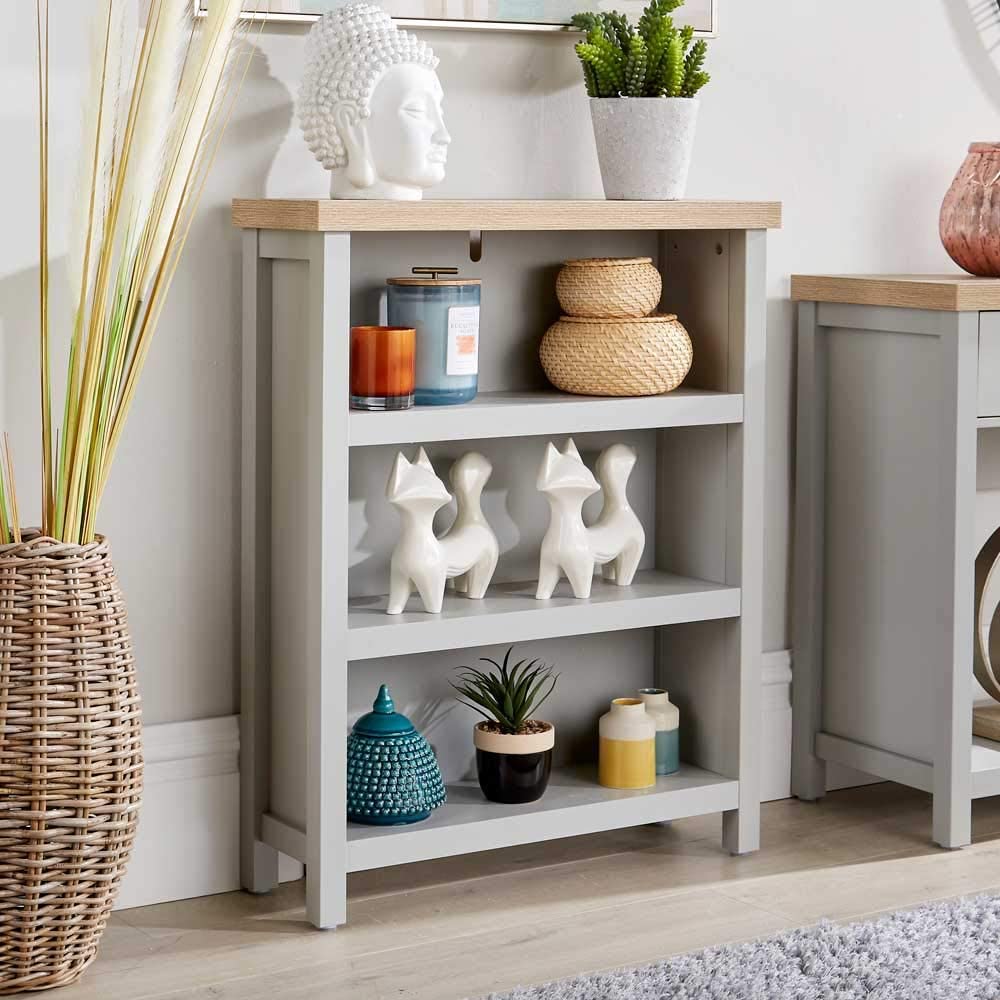 Oak Low Bookcase Display Unit 3 Bookshelves