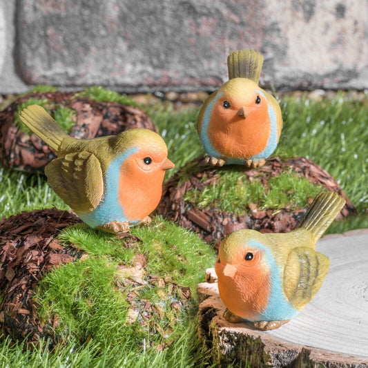 Set of 3 Robins, Garden Decor Resin Ornament, Topping Robin Bird Statue