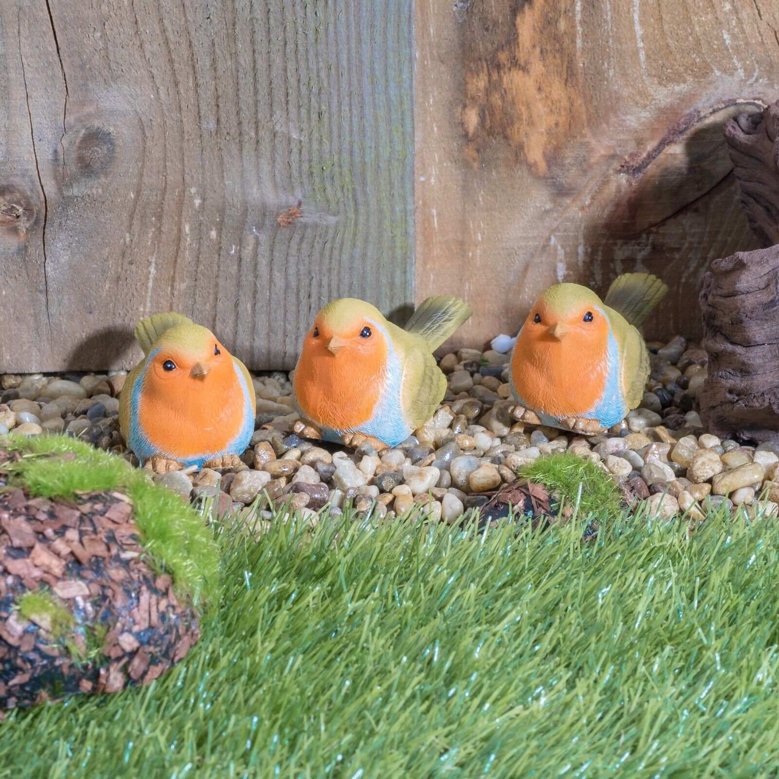 Set of 3 Robins, Garden Decor Resin Ornament, Topping Robin Bird Statue