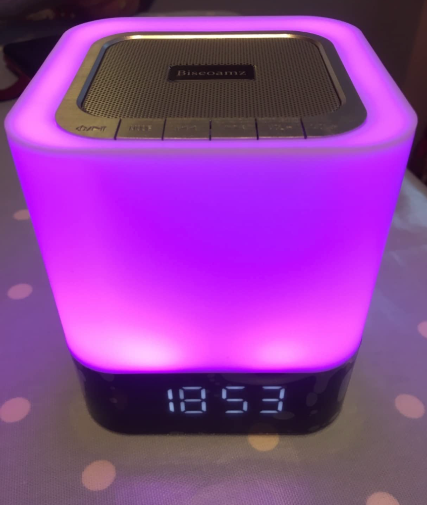 Bedside Lamp with Alarm Clock Bluetooth Speaker, Night Light Bedroom Decor RGB Color Changing LED Mood Light