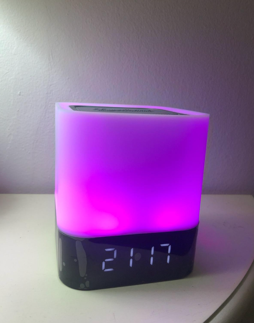 Bedside Lamp with Alarm Clock Bluetooth Speaker, Night Light Bedroom Decor RGB Color Changing LED Mood Light