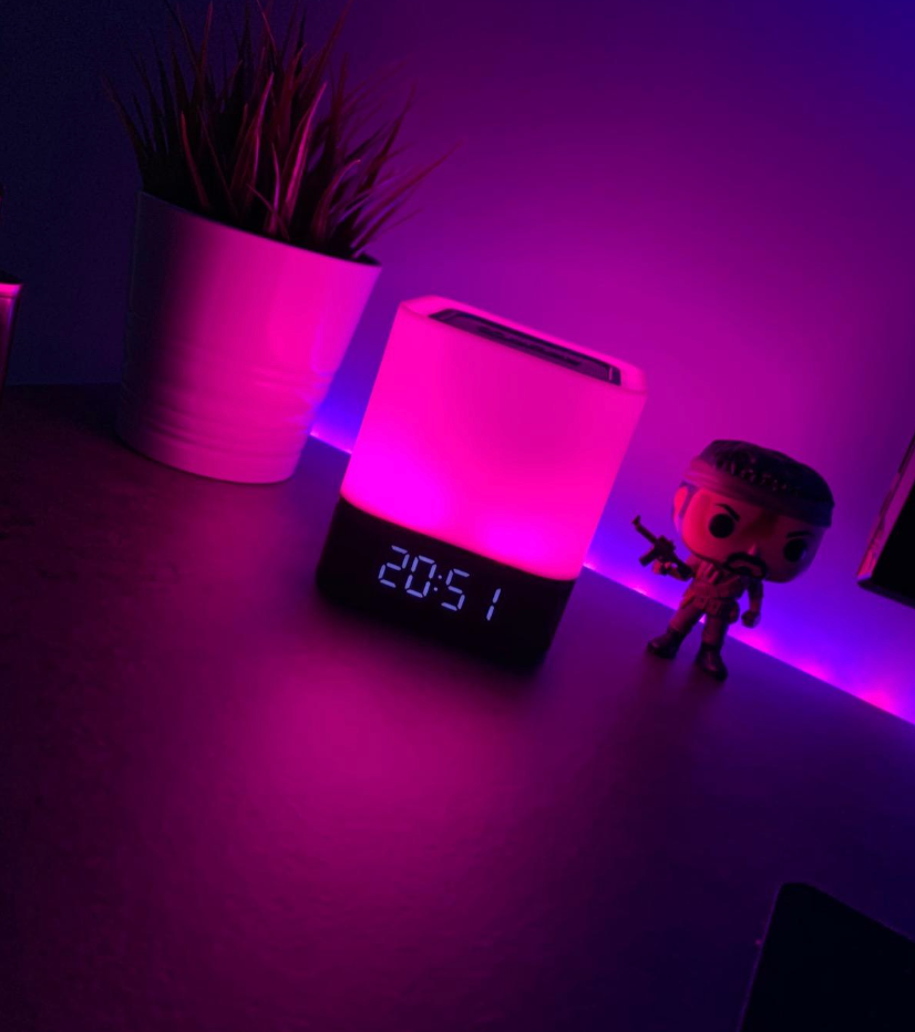 Bedside Lamp with Alarm Clock Bluetooth Speaker, Night Light Bedroom Decor RGB Color Changing LED Mood Light