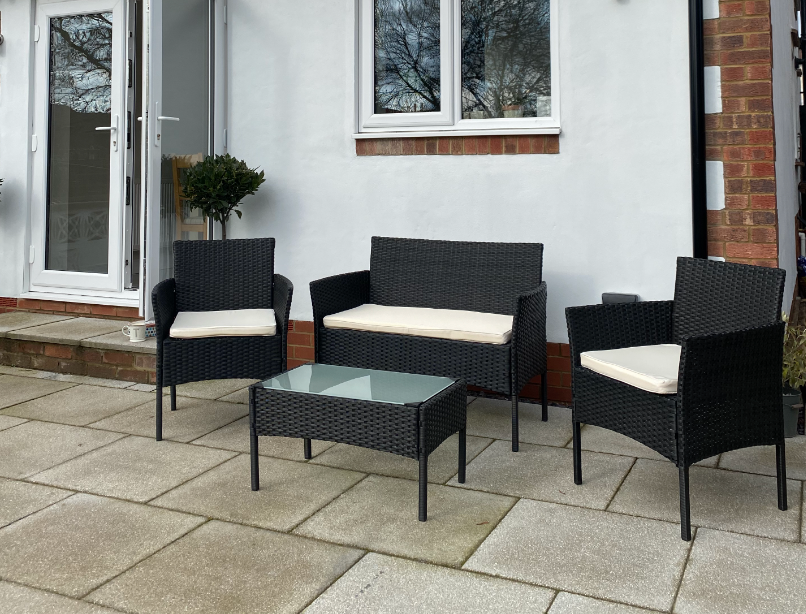 Rattan Garden Furniture Set 4 Piece Outdoor Sofa Table Chairs Patio Black Grey