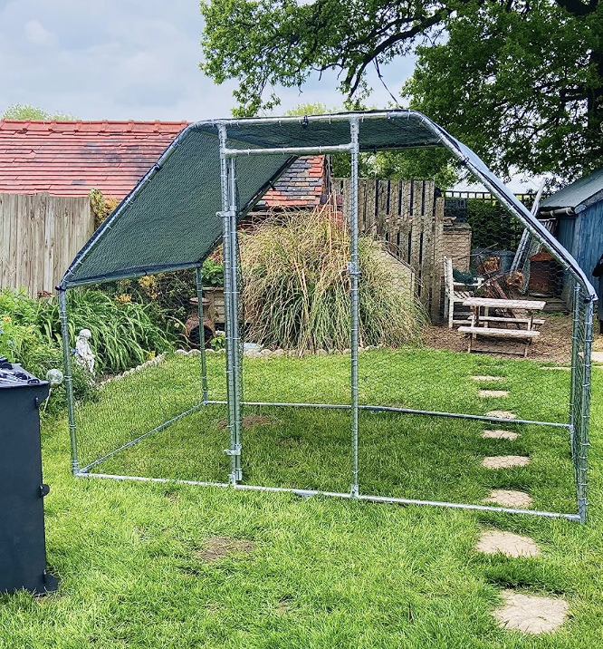 Walk In Chicken Run Galvanized Coop Hen House for 6-8 Chicken Poultry Cages Rabbit Hutch Outdoor Pet Playpen with Water-Resist Cover, 280W x 190D x 195H cm