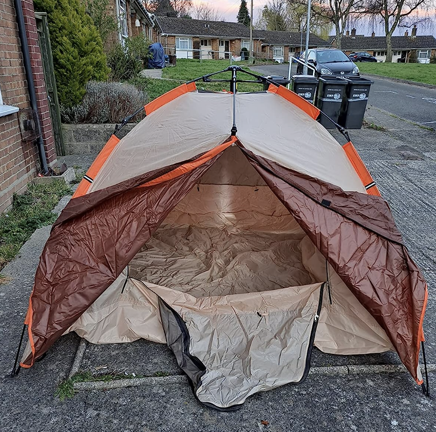 Camping Tent, Pop up Tent 4 Person Family Dome Tent Waterproof Windproof with 2 Mesh Doors, 2 Mesh Windows, Roof Skylights, 2 in 1 Double Layers, Storage Bag for Camping Hiking Backpacking