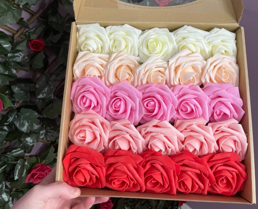 Artificial Flower Roses, 25pcs Real Touch Foam Roses with Stems for DIY Wedding Bridal Bouquets, Valentine's Day, Mother's Day, Baby Shower, Home Decoration