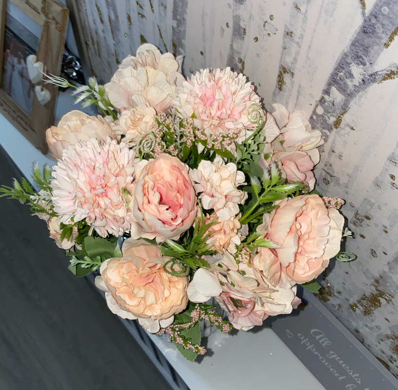 Artificial Flowers, Fake Peony Silk Hydrangea Bouquet Decor Plastic Carnations Realistic Flower Arrangements Wedding Decoration Table Centerpieces(Light Pink)