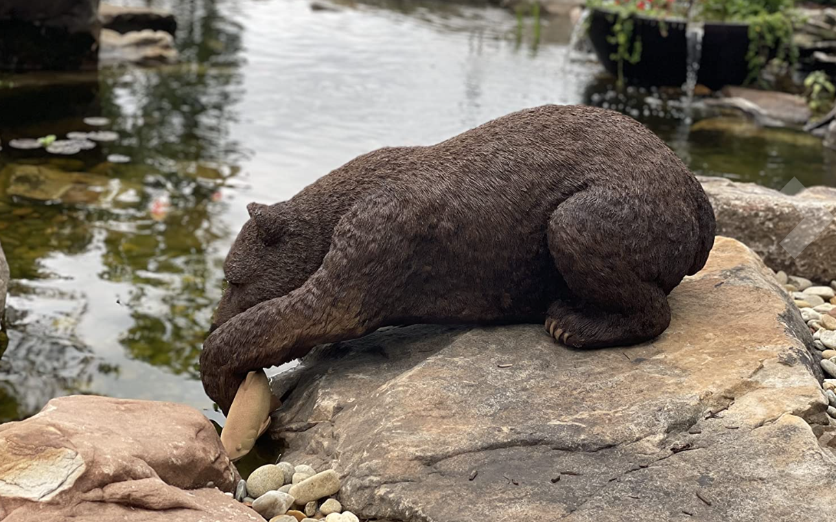 Catch of the Day Bear Fishing Outdoor Garden Pond Statue, Polyresin, 84 cm