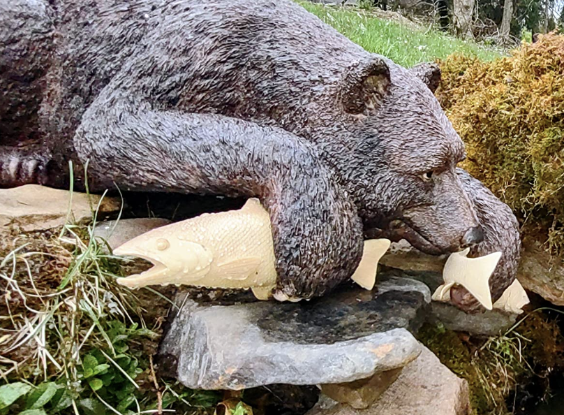 Catch of the Day Bear Fishing Outdoor Garden Pond Statue, Polyresin, 84 cm