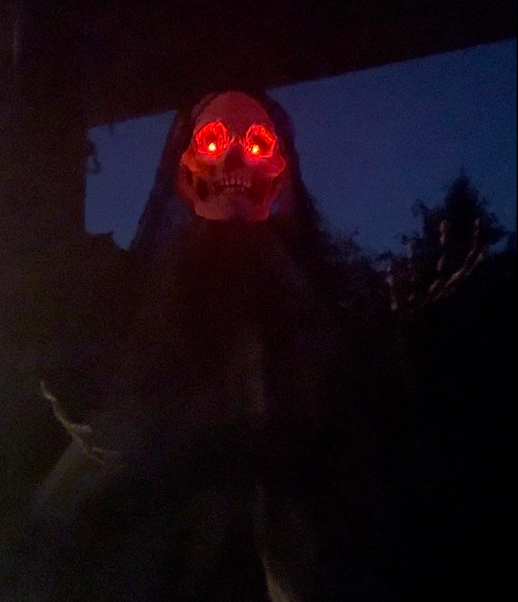 59” Halloween Animated Hanging Grim Reaper Decorations with Glowing Eyes and Creepy Sound, Halloween Skeleton