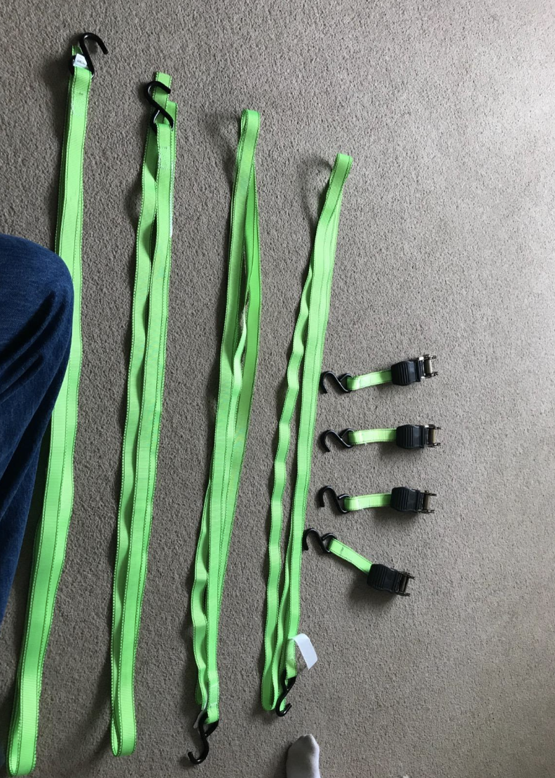 Ratchet Tie Down Straps, 4X 4.6m Securing Straps, 4X Soft Loops 748kg Break Strength, Rubber Coated Metal Handles, Plastic Coated Metal Hooks, Carrying Bag (Green)