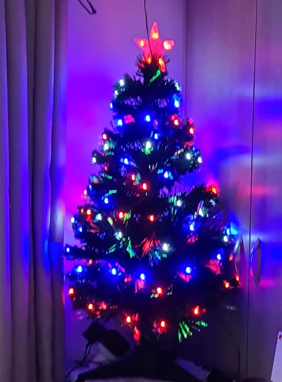 3 Feet Prelit Artificial Christmas Tree with Multi-Coloured Fiber Optic LED Light, Holiday Home Xmas Decoration, Green