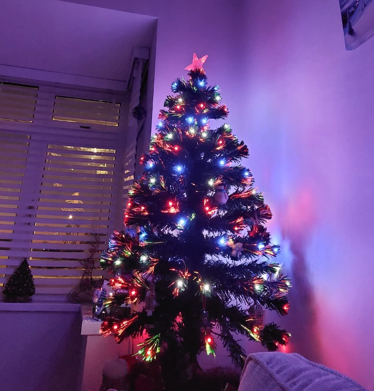 3 Feet Prelit Artificial Christmas Tree with Multi-Coloured Fiber Optic LED Light, Holiday Home Xmas Decoration, Green