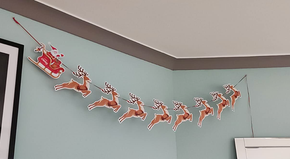 Christmas Reindeer Bunting, Santa Sleigh Banners for Party Decoration