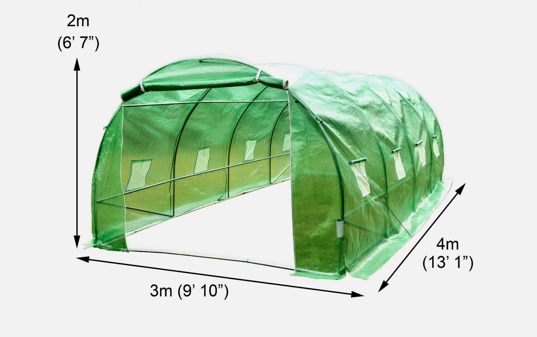 Polytunnel Greenhouse Poly Tunnel 3 x 4m  25mm Galvanised Frame