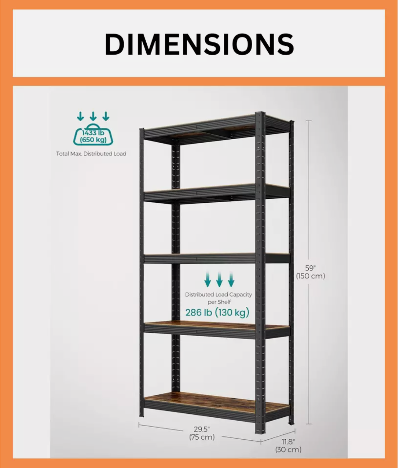 Large Heavy Duty Industrial Shelving Unit 650kg Load Capacity Adjustable Shelves