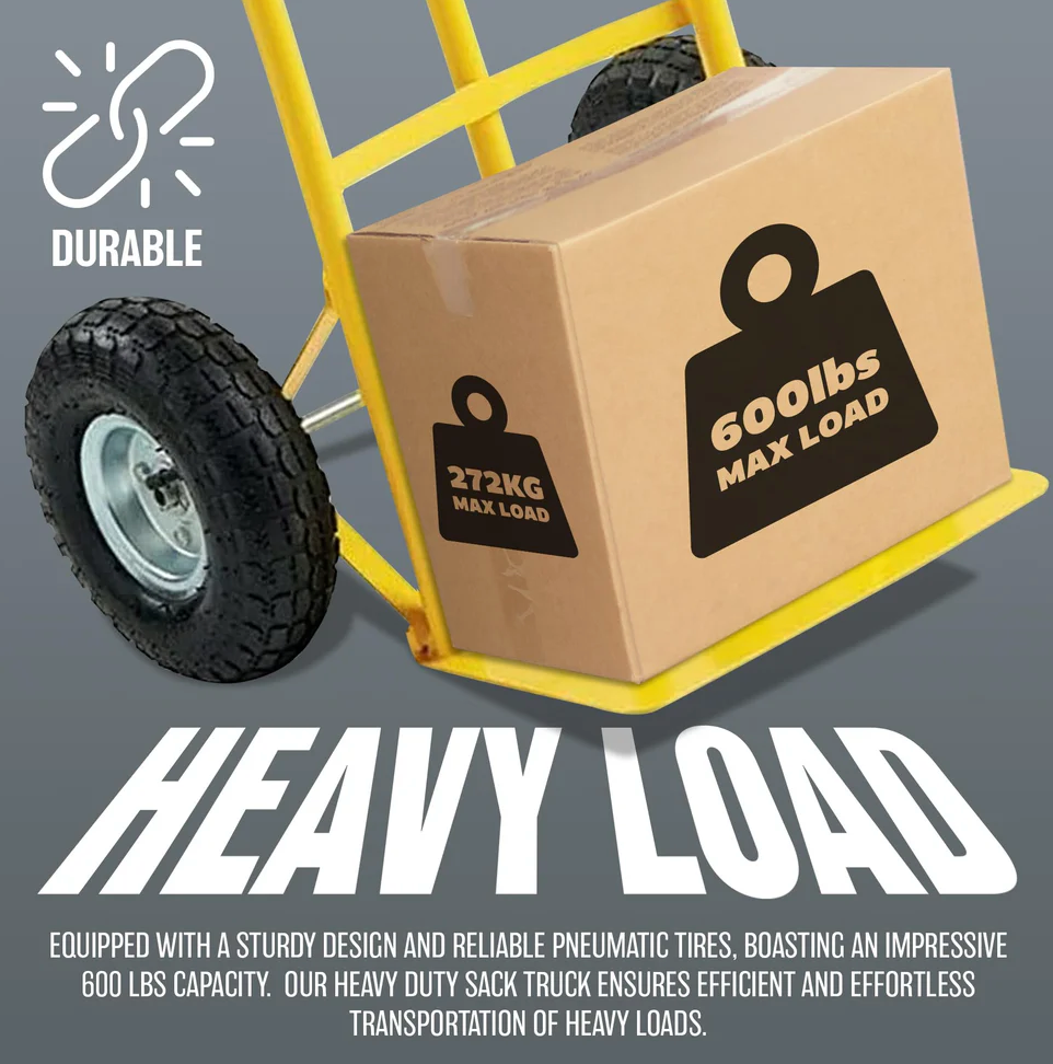 600lb Heavy Duty Sack Truck Industrial Hand Trolley With Pneumatic Tyre Wheel