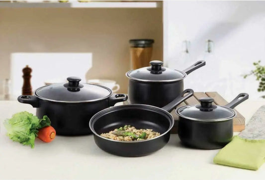 7Pcs Non Stick Saucepan Cookware Set Cooking Pot Frying Pan Set With Glass Lids