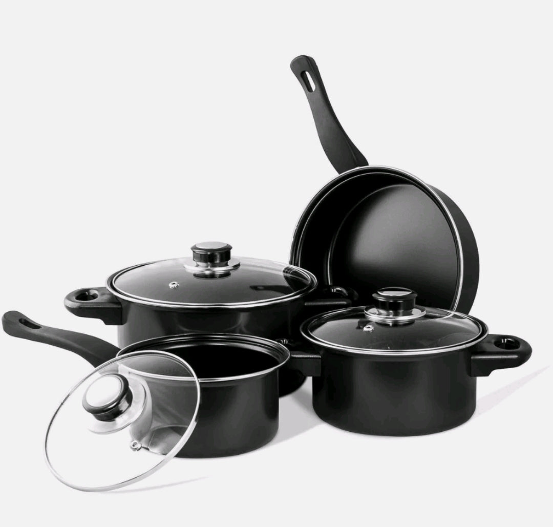 7Pcs Non Stick Saucepan Cookware Set Cooking Pot Frying Pan Set With Glass Lids