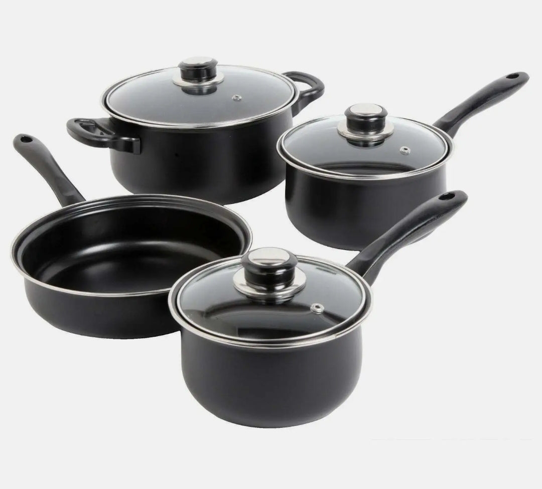 7Pcs Non Stick Saucepan Cookware Set Cooking Pot Frying Pan Set With Glass Lids