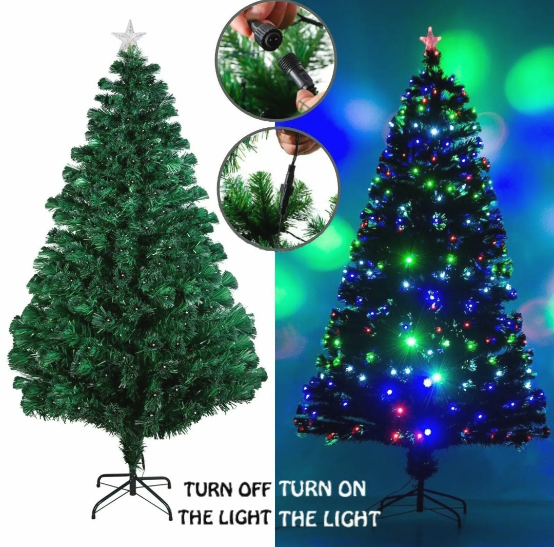 Pre Lit Christmas Tree Fibre Optic Xmas LED Lights Pre Lit Star Green