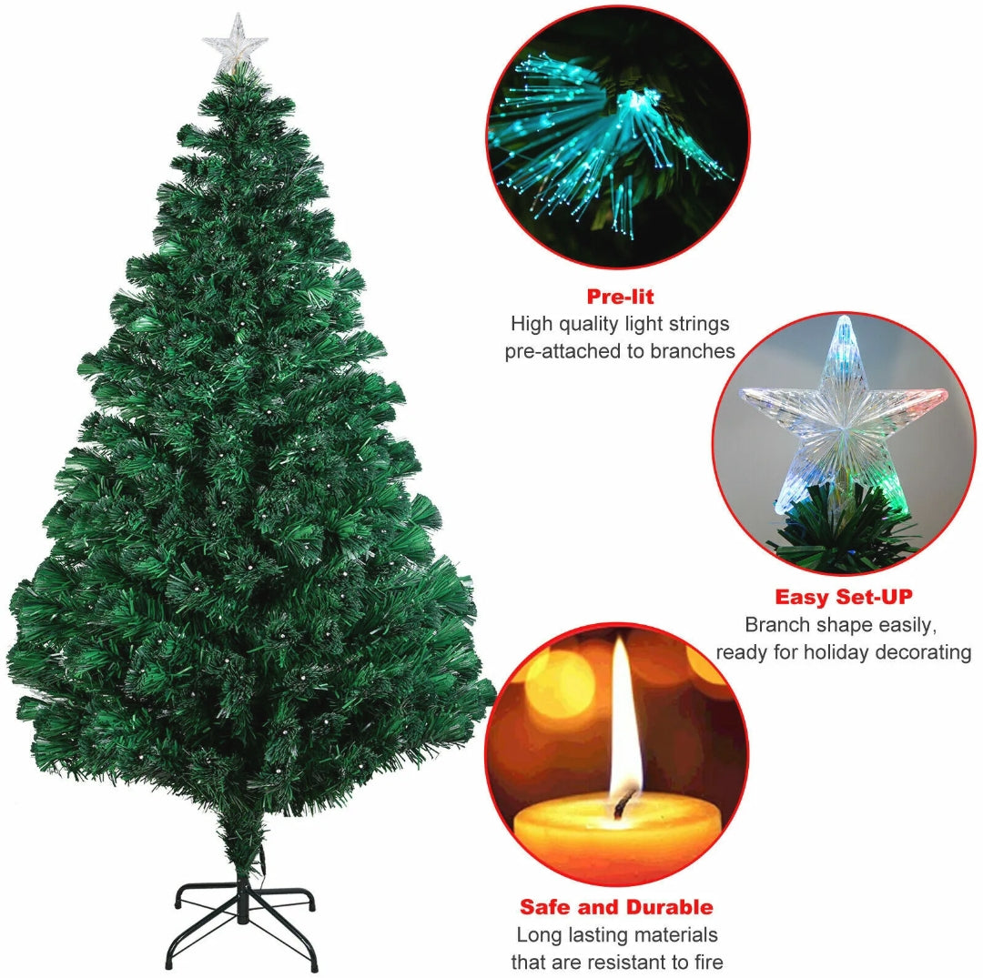 Pre Lit Christmas Tree Fibre Optic Xmas LED Lights Pre Lit Star Green