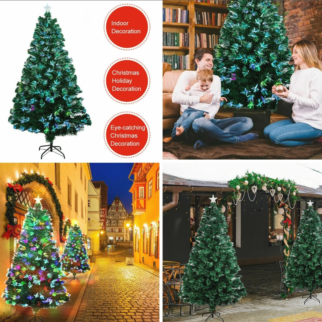 Pre Lit Christmas Tree Fibre Optic Xmas LED Lights Pre Lit Star Green