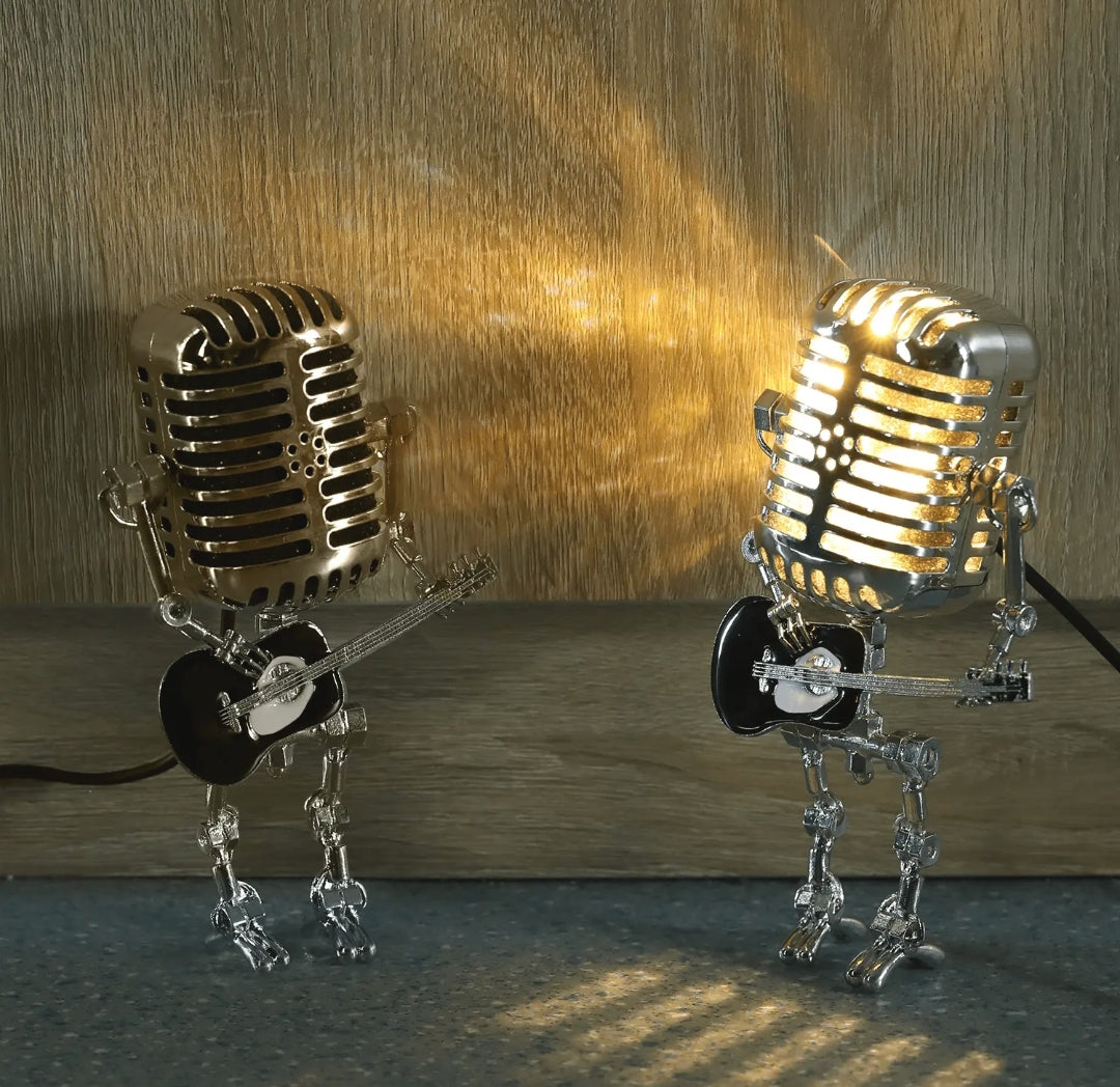 Steampunk Vintage Microphone Desk Lamp - Industrial Metal Robot Light