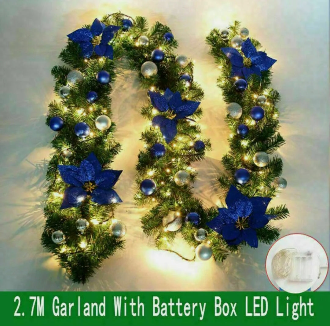 9FT Pre Lit Christmas Garland LED Lights Wreath Xmas Decorations Christmas Balls