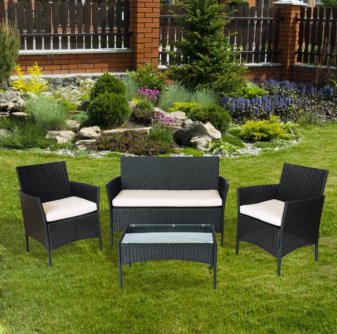 Rattan Garden Furniture Set 4 Piece Outdoor Sofa Table Chairs