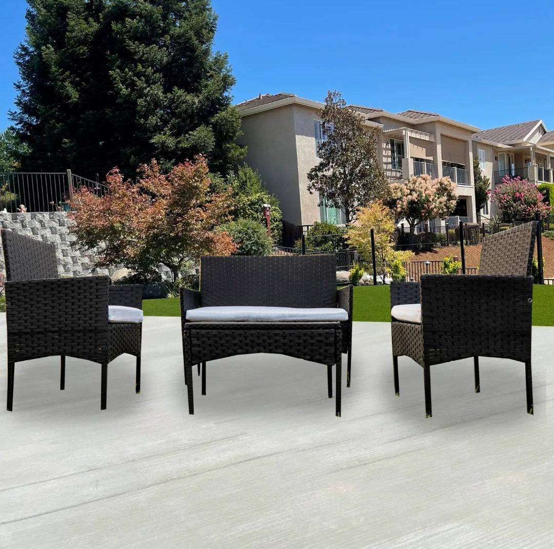 Rattan Garden Furniture Set 4 Piece Outdoor Sofa Table Chairs