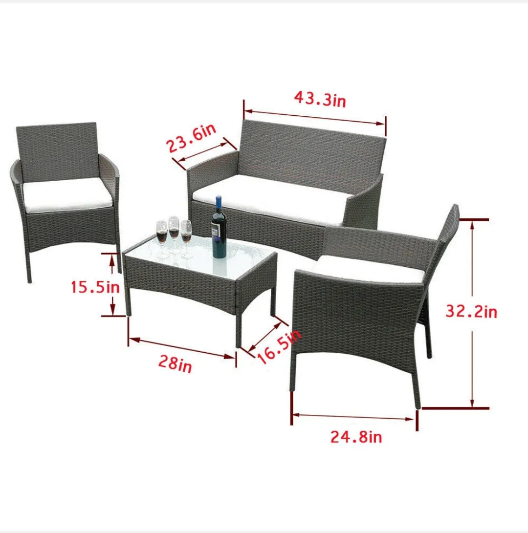 Rattan Garden Furniture Set 4 Piece Outdoor Sofa Table Chairs