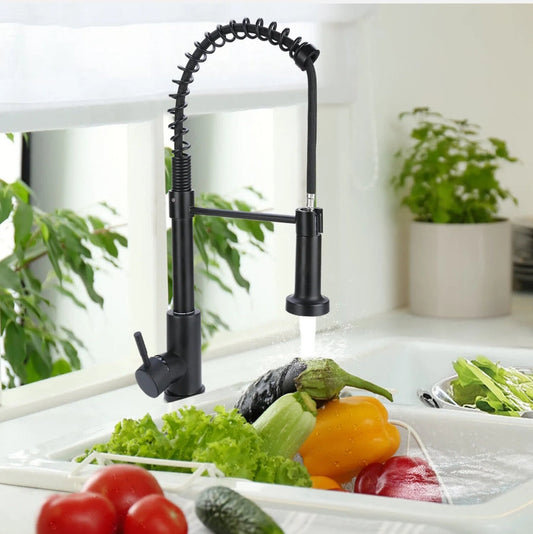 Matt Black Monobloc Kitchen Sink Mixer Tap with Pull Out Hose Spray Single Lever