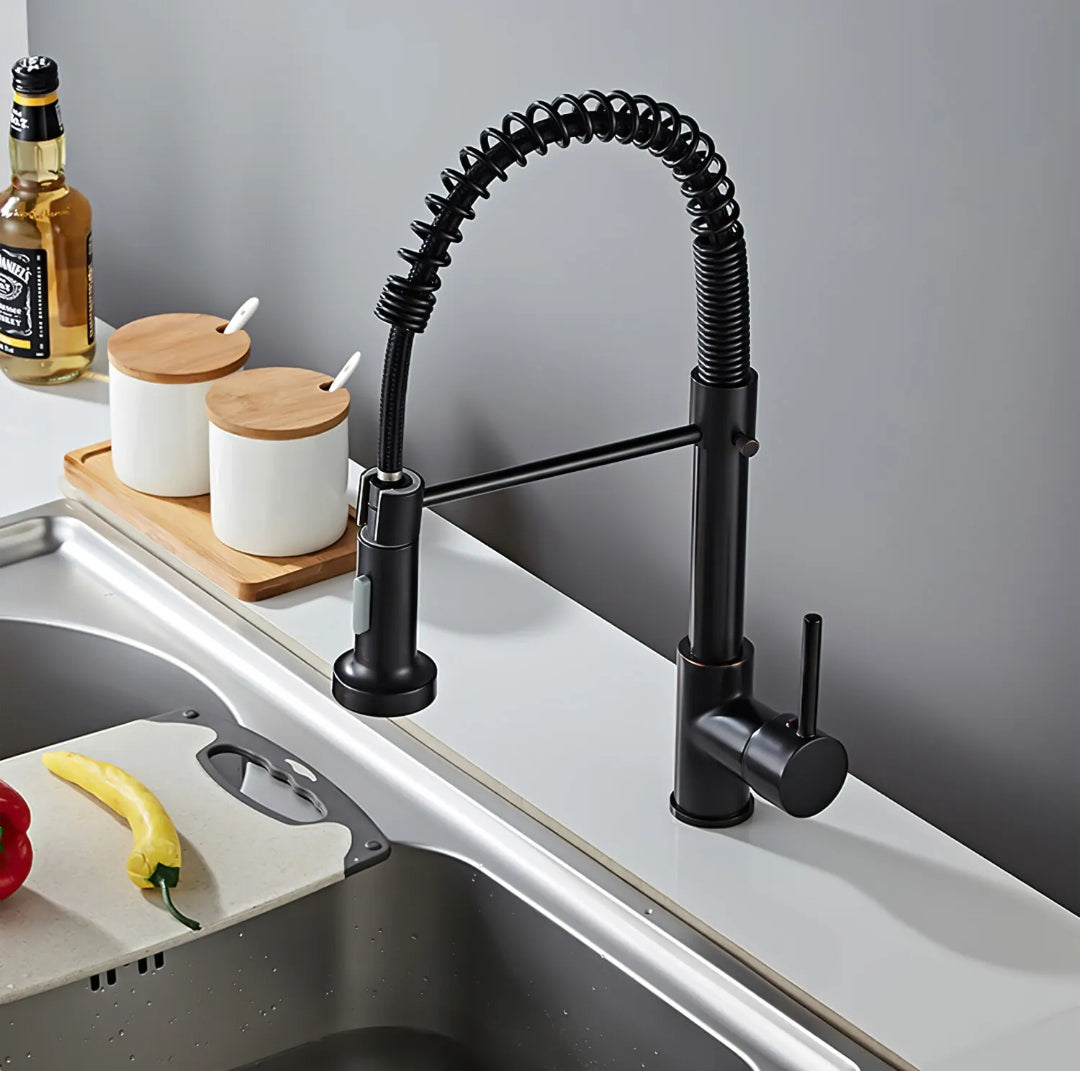 Matt Black Monobloc Kitchen Sink Mixer Tap with Pull Out Hose Spray Single Lever