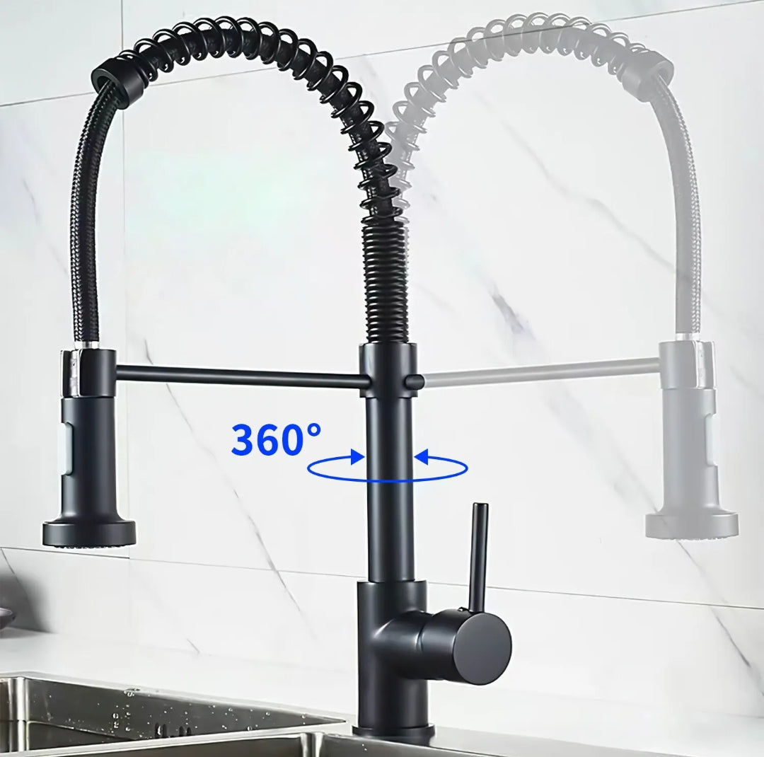 Matt Black Monobloc Kitchen Sink Mixer Tap with Pull Out Hose Spray Single Lever