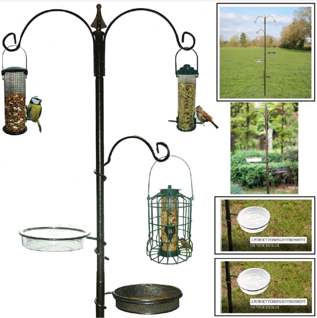 BIRD FEEDING STATION BLACK METAL BATH TABLE SEED TRAY HANGING FEEDERS ALLPURPOSE