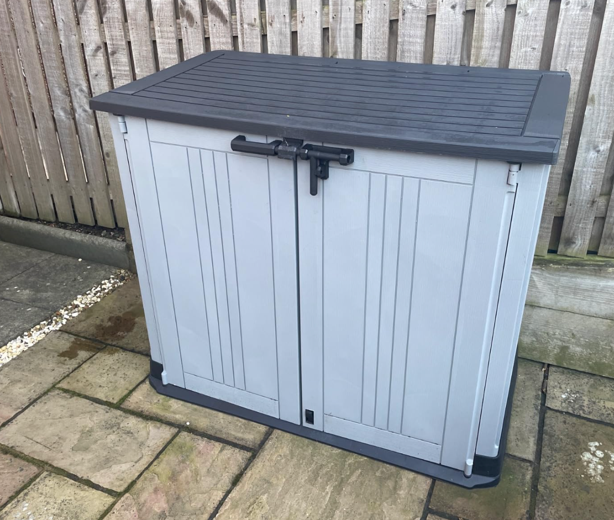 Outdoor Garden Furniture Storage Shed Light Grey with Dark Grey Lid | Fade Free | All Weather Resistant | Safe and Secure | Zero Maintenance