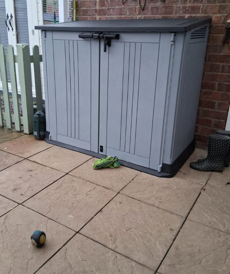 Outdoor Garden Furniture Storage Shed Light Grey with Dark Grey Lid | Fade Free | All Weather Resistant | Safe and Secure | Zero Maintenance