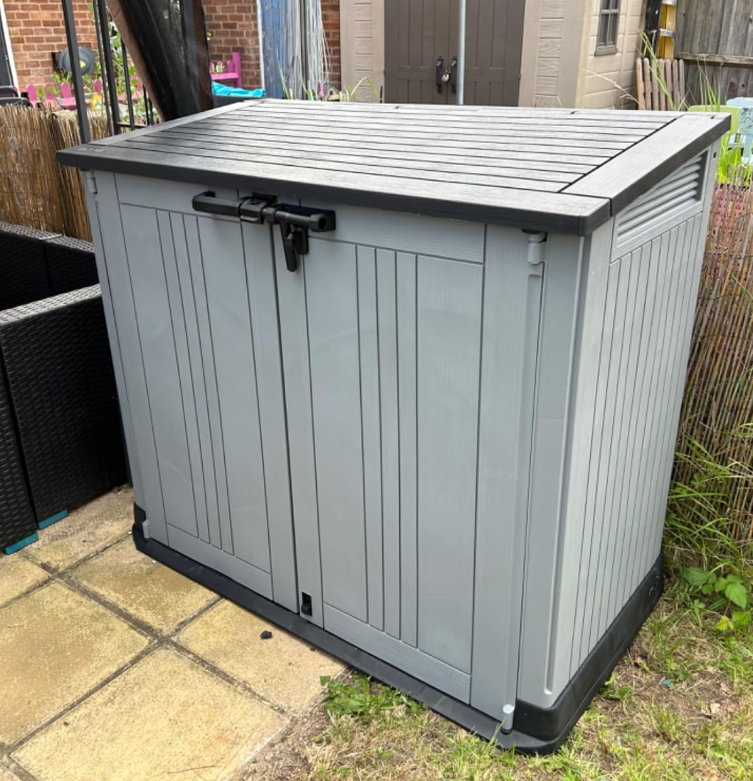 Outdoor Garden Furniture Storage Shed Light Grey with Dark Grey Lid | Fade Free | All Weather Resistant | Safe and Secure | Zero Maintenance