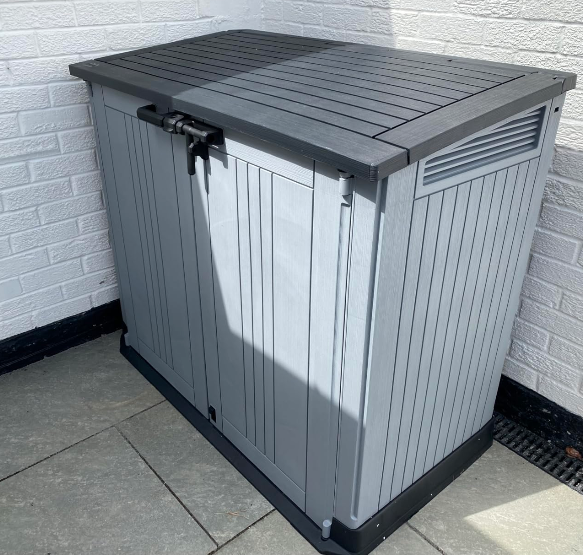 Outdoor Garden Furniture Storage Shed Light Grey with Dark Grey Lid | Fade Free | All Weather Resistant | Safe and Secure | Zero Maintenance