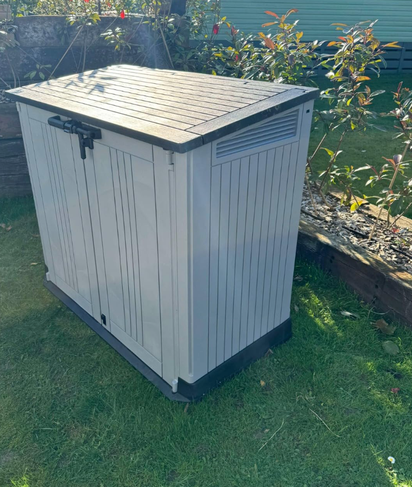 Outdoor Garden Furniture Storage Shed Light Grey with Dark Grey Lid | Fade Free | All Weather Resistant | Safe and Secure | Zero Maintenance