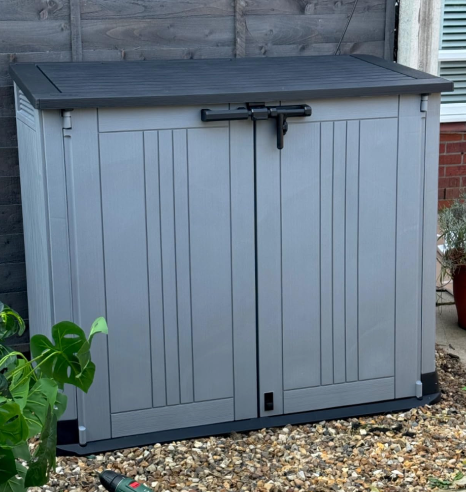 Outdoor Garden Furniture Storage Shed Light Grey with Dark Grey Lid | Fade Free | All Weather Resistant | Safe and Secure | Zero Maintenance