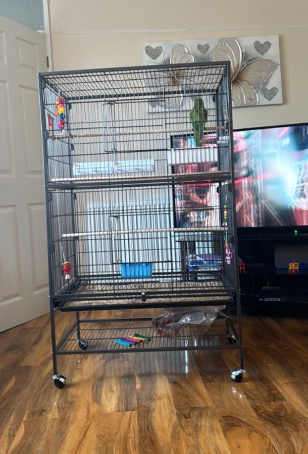 132cm Large Parrot Bird Cage for Cockatiel Lovebird Durable Frame With Perch Stand and Wheels Black