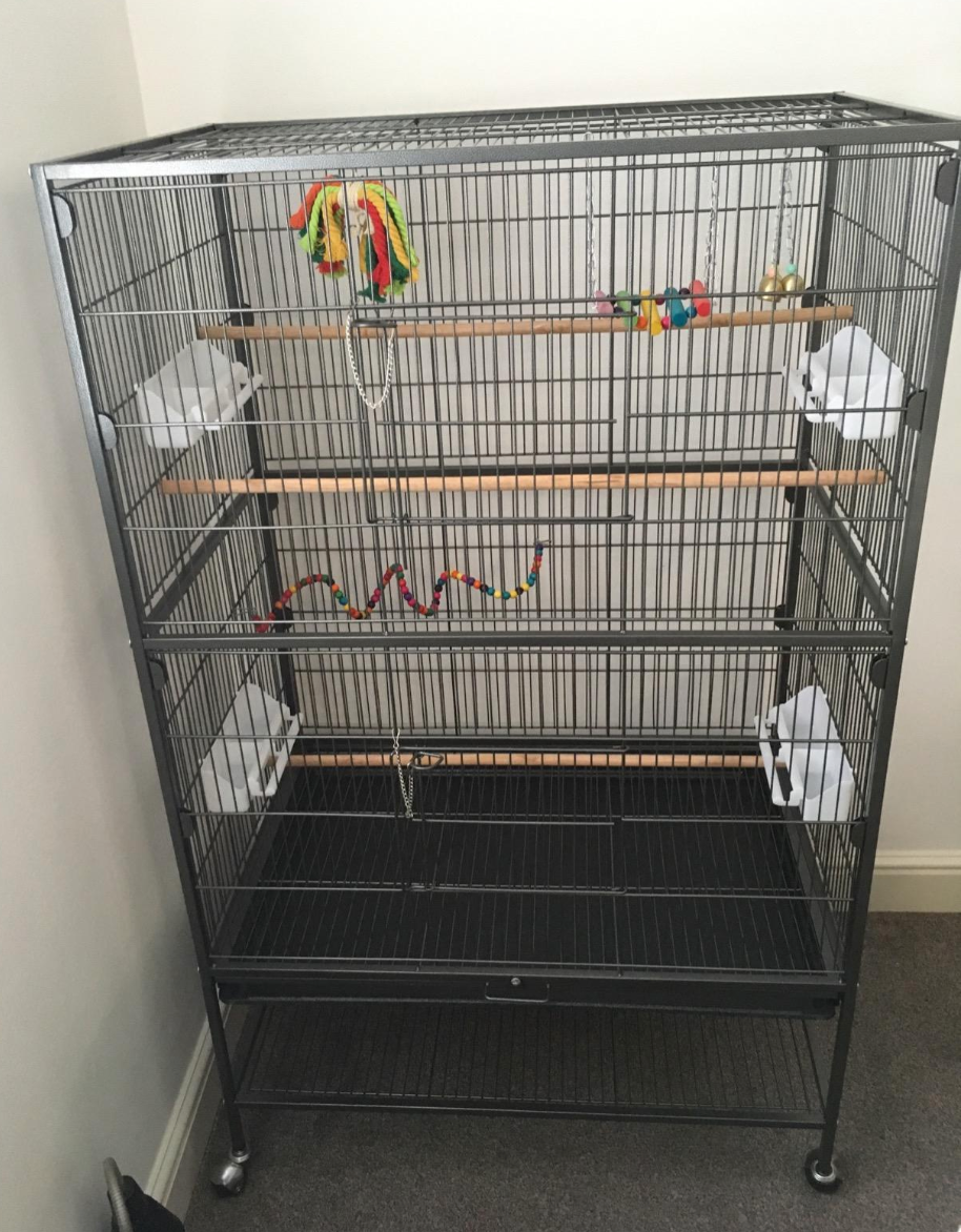 132cm Large Parrot Bird Cage for Cockatiel Lovebird Durable Frame With Perch Stand and Wheels Black