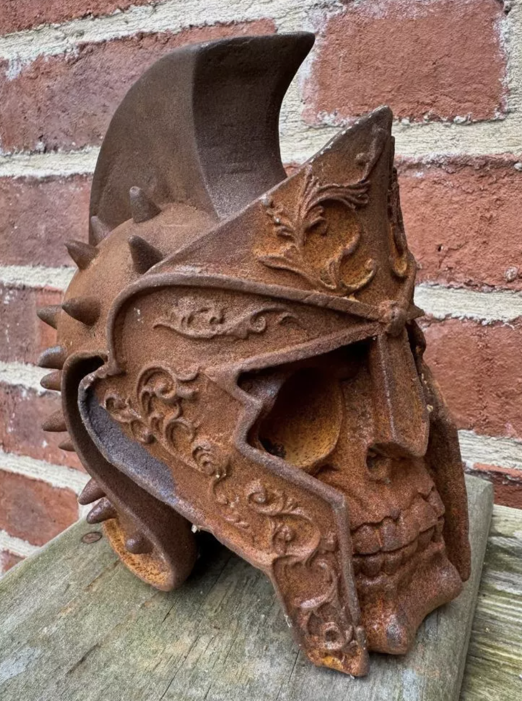 Skull Cast Iron Sculpture - Gladiator Centurion Roman - Indoor / Outdoor