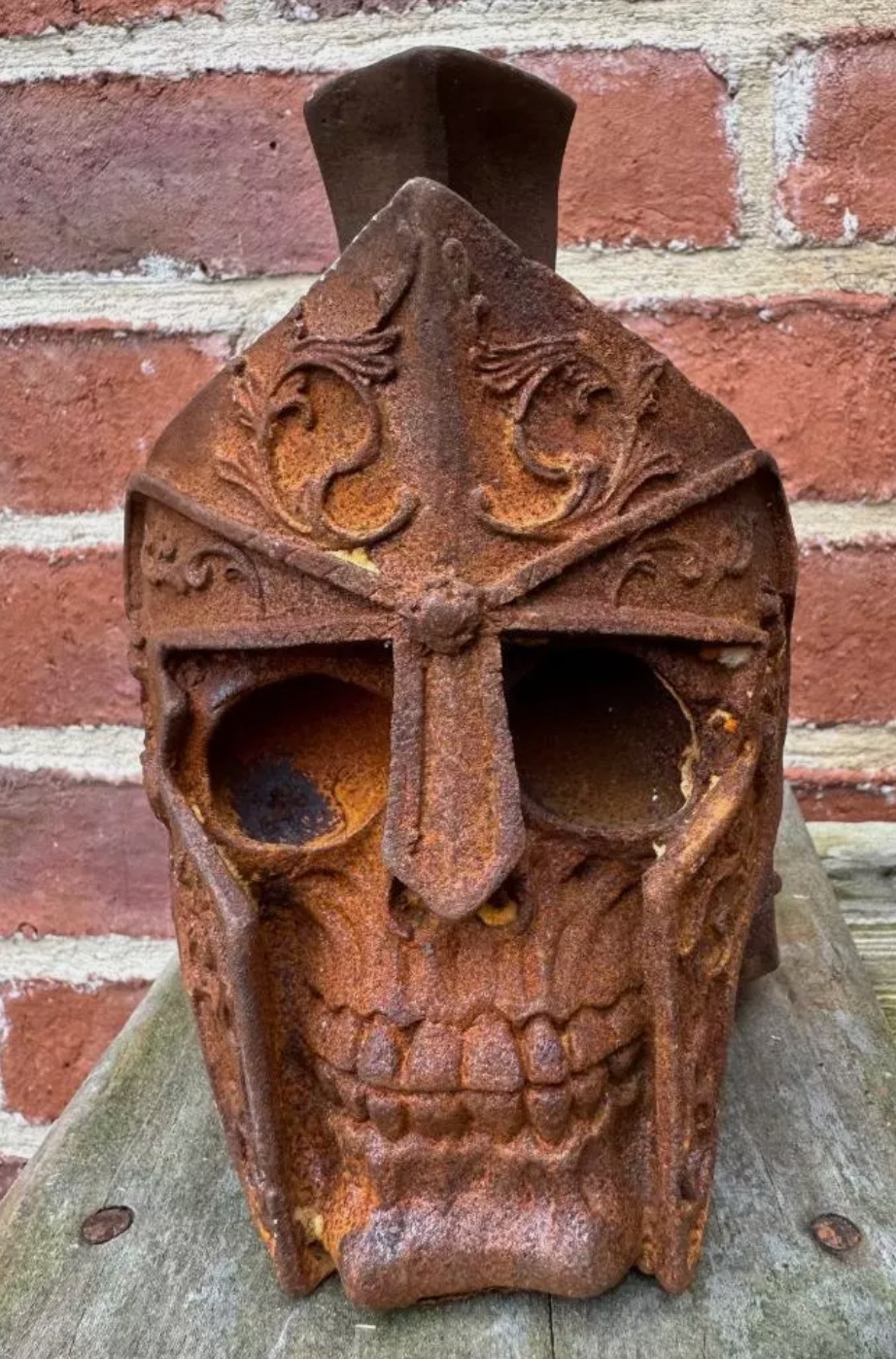 Skull Cast Iron Sculpture - Gladiator Centurion Roman - Indoor / Outdoor