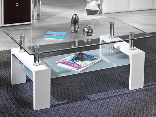 Rectangle Glass Coffee Table With Storage Modern Living Room Furniture Chrome