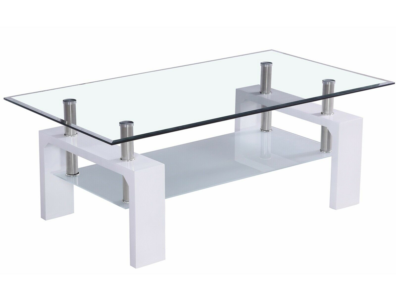 Rectangle Glass Coffee Table With Storage Modern Living Room Furniture Chrome